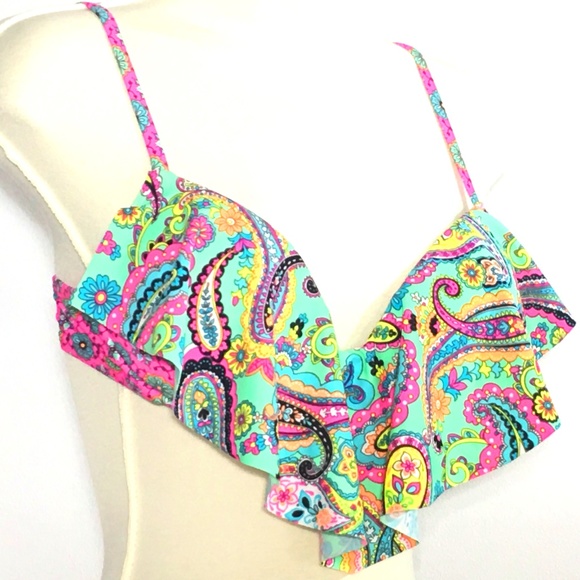 Arizona Jean Company 
Floral Boho Bikini Swim Top S Push Up Flounce Swimsuit Top - Picture 2 of 12